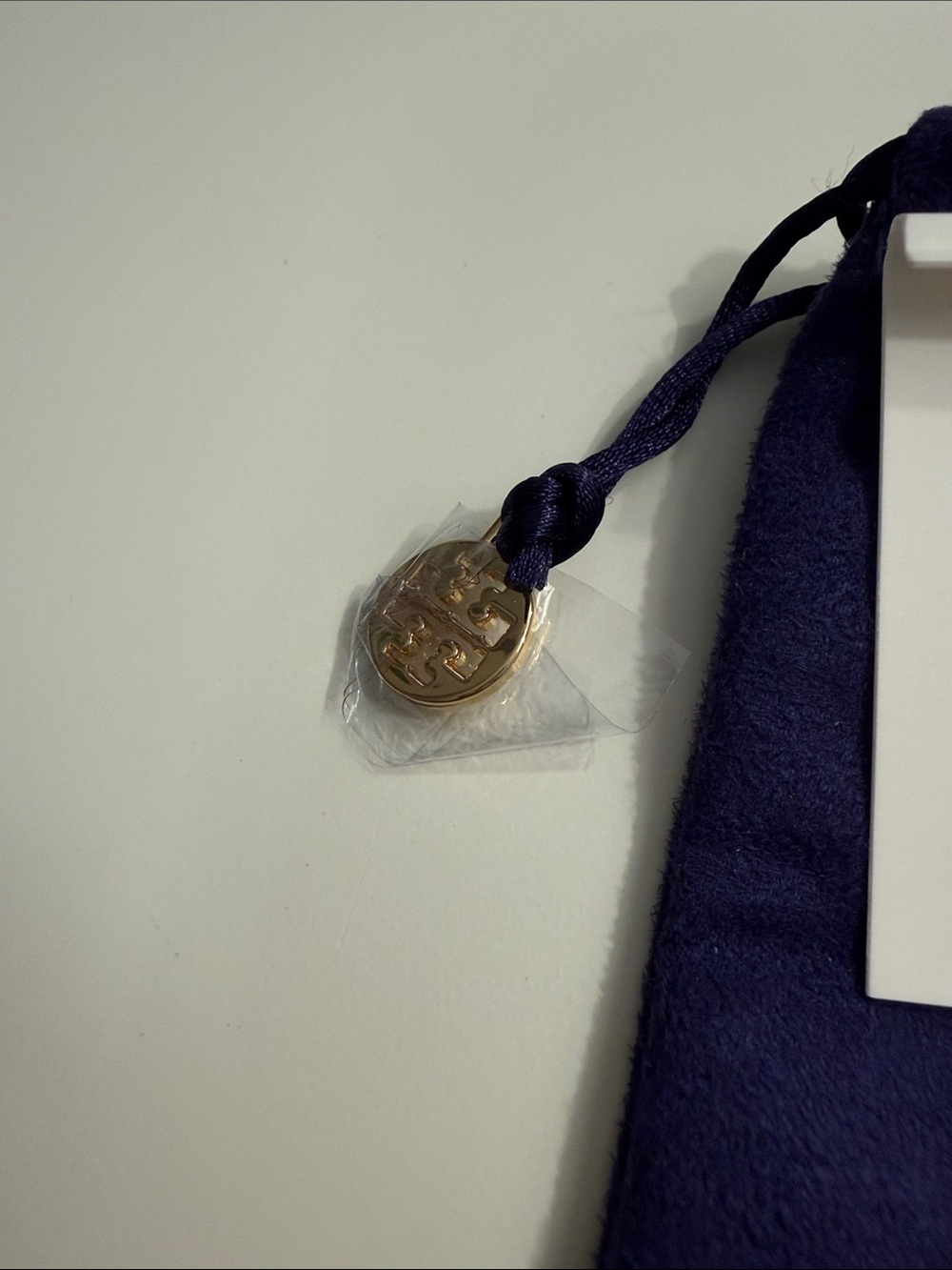Tory Burch White and Gold Round Logo Stud Earrings - Picture 5 of 5